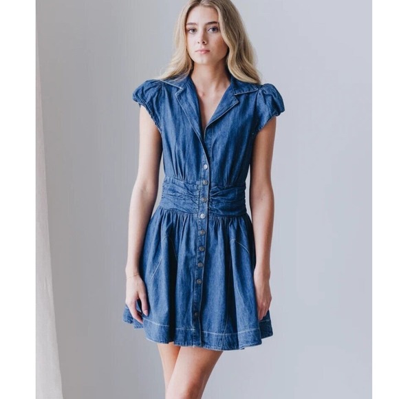 chester denim mini dress Free People Chester Denim Mini Dress in Montauk Wash